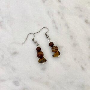 NWOT Upcycled & Handmade Brown Dangle Earrings